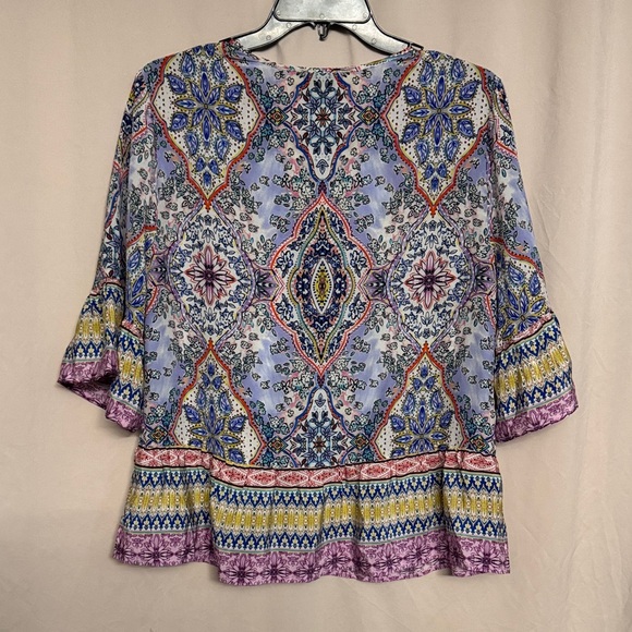 Kachel Lynn Bell-Sleeve Silk Blouse, Size 8, Color Floral Multi - Picture 10 of 12